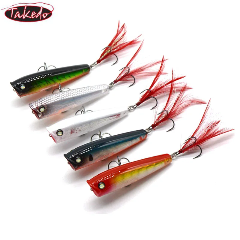 TAKEDO LB65 Top Water 65MM 7G Popper Sea Fishing Lures Artificial Bait With BKK Hooks Wobbler 3D Eyes Lure For Bass Tuna