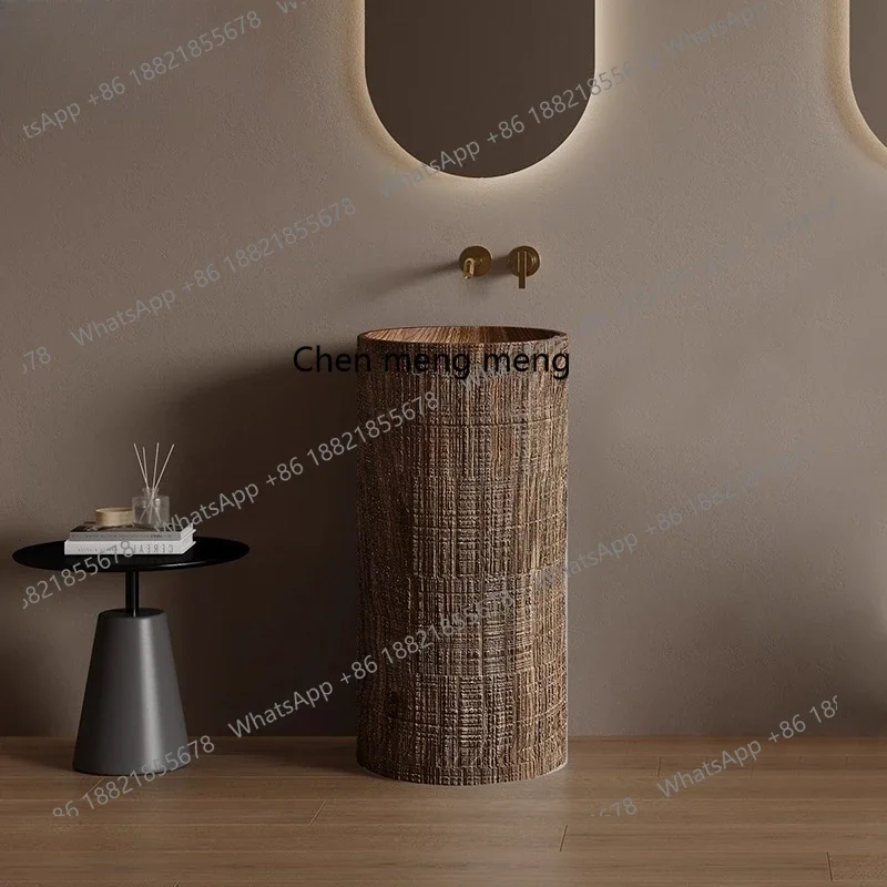 

X Minimalist, column basin integrated floor-to-ceiling wood grain, creative vertical washbasin