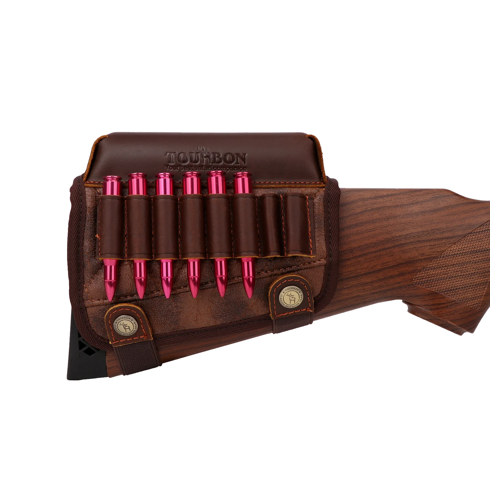 

Tourbon PU & Leather Gun Buttstock Cheek Rest Riser with Rifle Cartridges .308win .30-06 .30-30 Ammo Holder Hunting Accessories