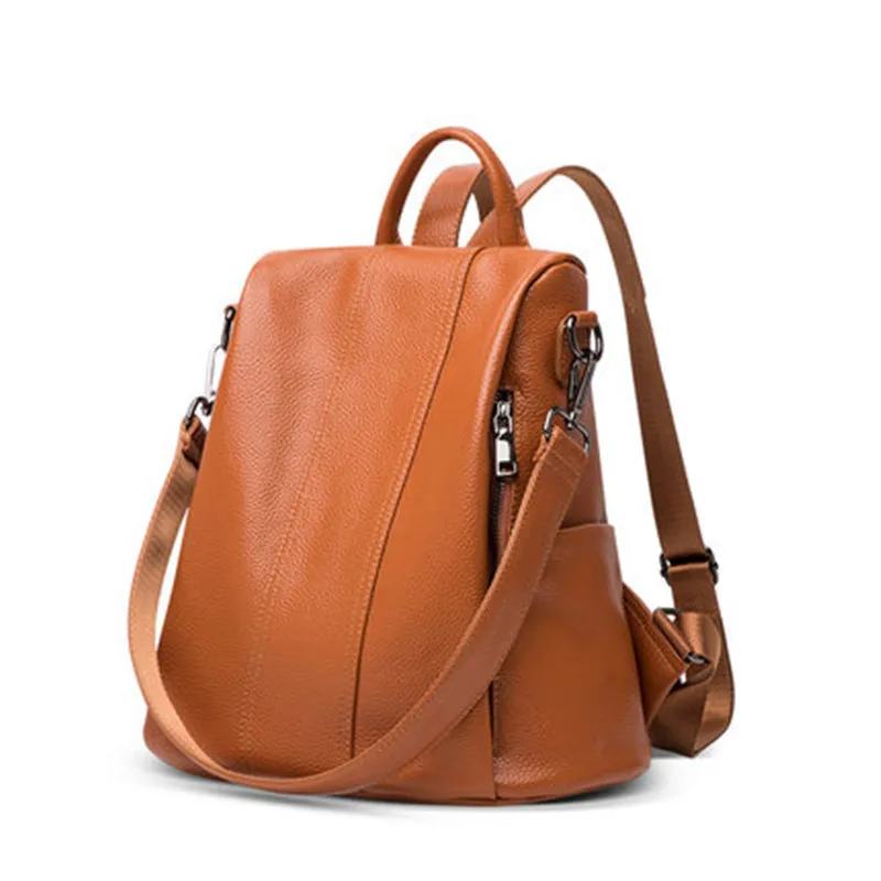 Satchel Simple Fashion School Bag Classic Lady Rucksack Satchel Genuine Leather Women's Backpack Travel Casual Commute
