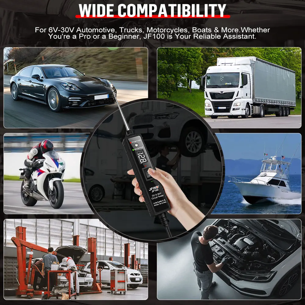 سيارة جهاز فحص الدائرة الكهربائية 6 فولت-30 فولت السيارات متعددة الوظائف القيادة اختبار سيارة جهاز قياس الجهد الكهربائي مسبار الطاقة لشاحنة موتو سيارة