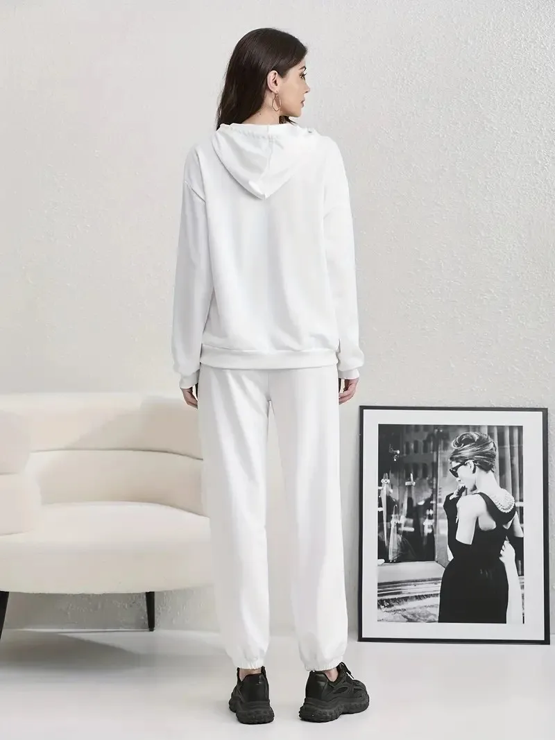 Fashion simple HOWDY letter pattern print, women's hoodie sweatpants 2 sets women's clothes 2 sets women's sportswear