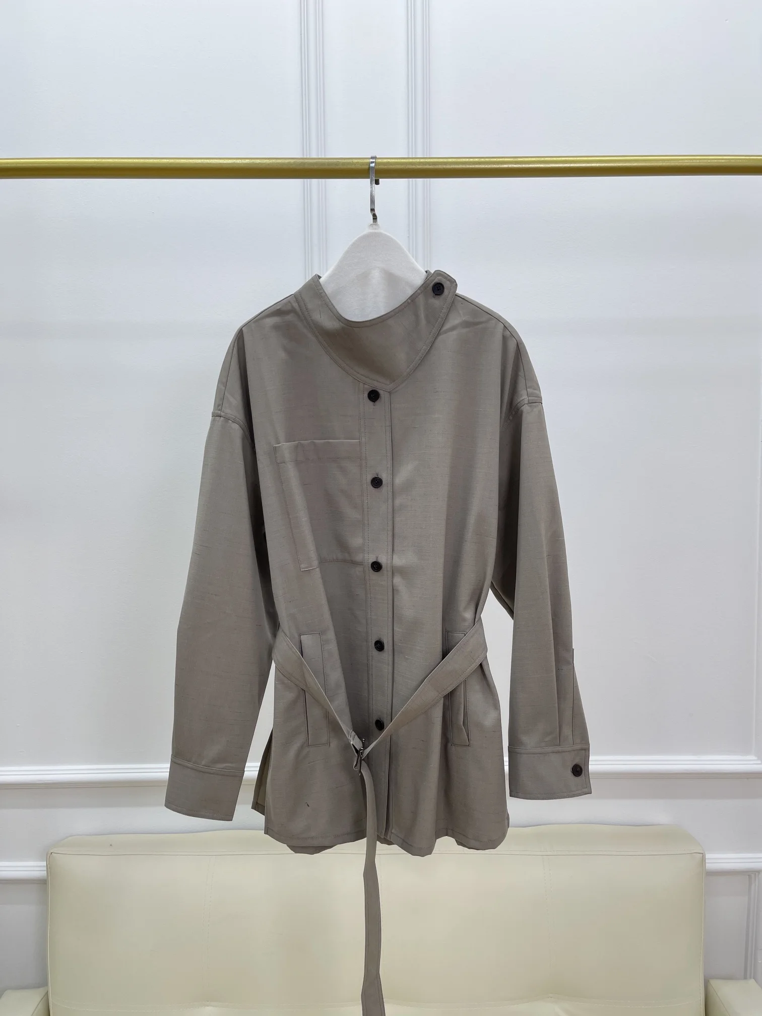 

New Wool, Cotton And Linen Blended Fabric Jacket And Trousers Suit, Light And Breathable, Stand-Up Collar Button, Loose Femle