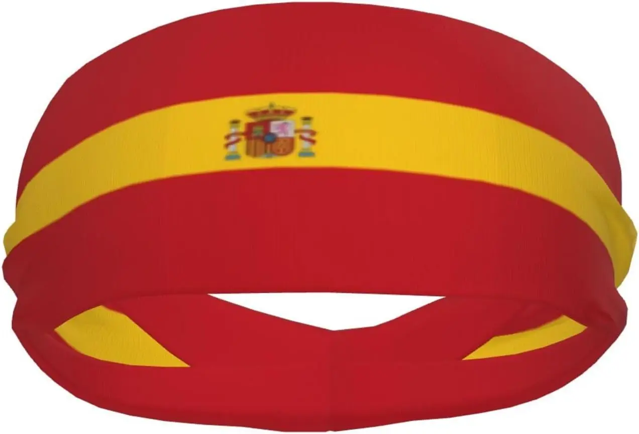 Custom Spain Flag Headbands for Women Men Spain Sweatband Sports Headband for Running Cycling Yoga Gym Working