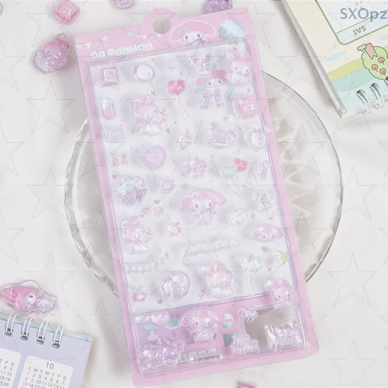 Sanrio My Melody 3D reliëf kristal sticker cartoon driedimensionale sticker DIY telefoonhoesje dagboek decoratie geschenken