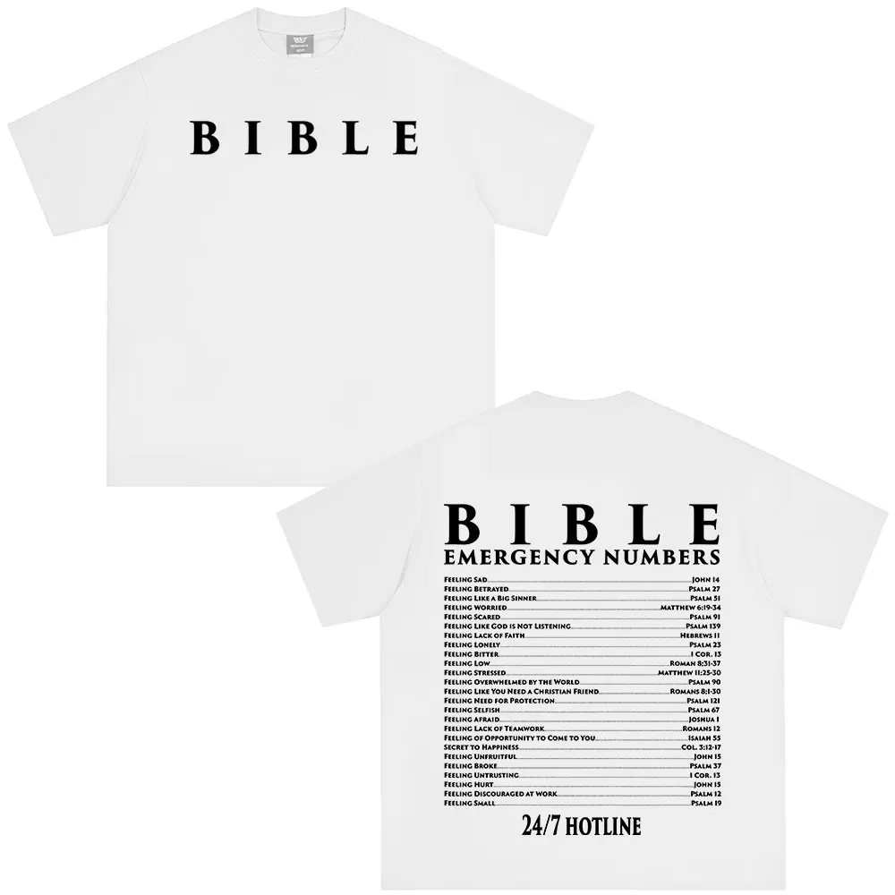 Funny Bible Emergency Numbers T-shirt Jesus God Faith Christian Men Women Fashion Oversized T Shirts Cotton T Shirt Streetwear