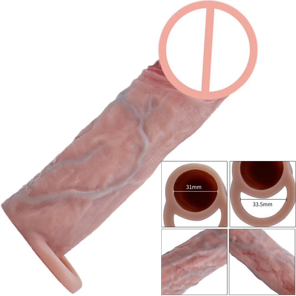 Enlarge Penis Thickened Cover Cock Enlargement Sleeve Big Dick Adult Pleasure Men Sex Toys Reusable Condom Sexy Shop Products