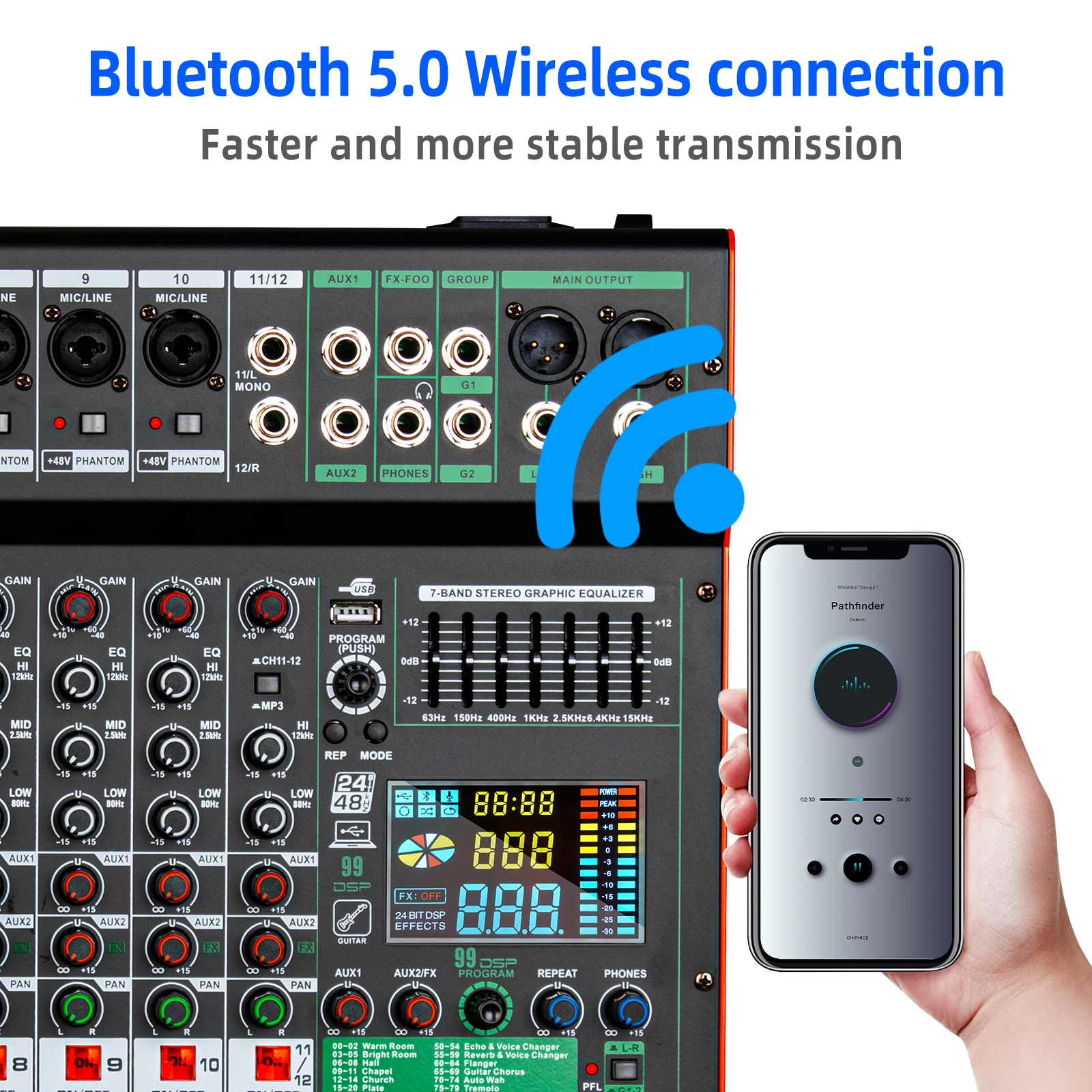 Depusheng TC12 جهاز مزج الصوت الاحترافي 99DSP 12 قناة المزدوج مجموعة DJ وحدة التحكم خلط 48 فولت الطاقة الوهمية USB لتسجيل شريط المرحلة