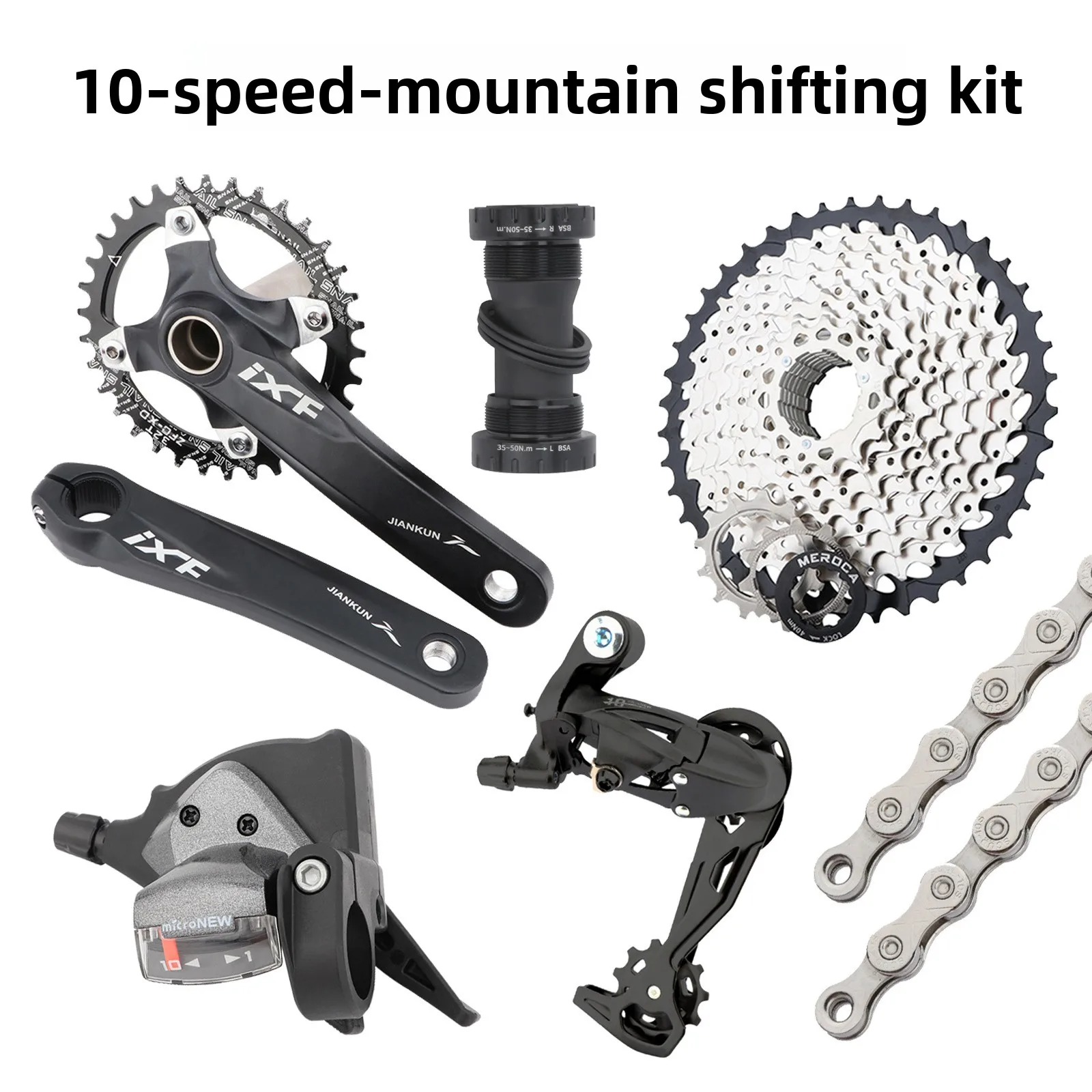 

Комплект для модификации велосипеда: Групсет MTB 1x10 скоростей, полые шатуны, одинарная звезда, кассета, переключатель, задний переключатель, цепь