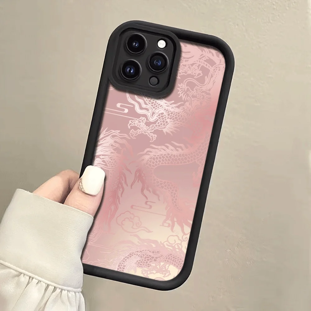 Hellweiße Drachenmuster-Handyhülle mit Trageriemen für iPhone 13 14 15 16 17 Pro Max 15 14 Plus 17E Stoßfeste Matte Silikonhülle – Detail 5
