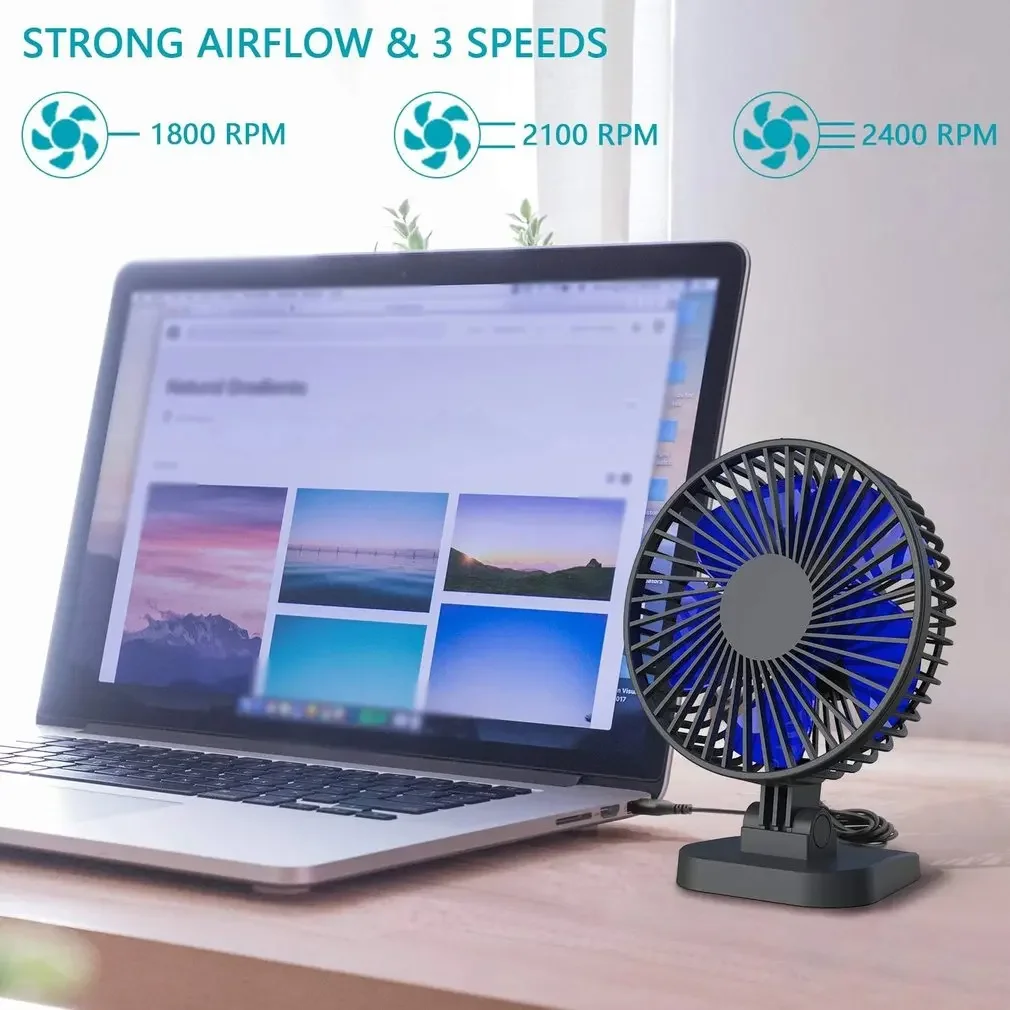 USB Fan Portable Silent Three-speed Adjustable Bendable 40 Degrees Student Dorm Bed Office Desktop Fan