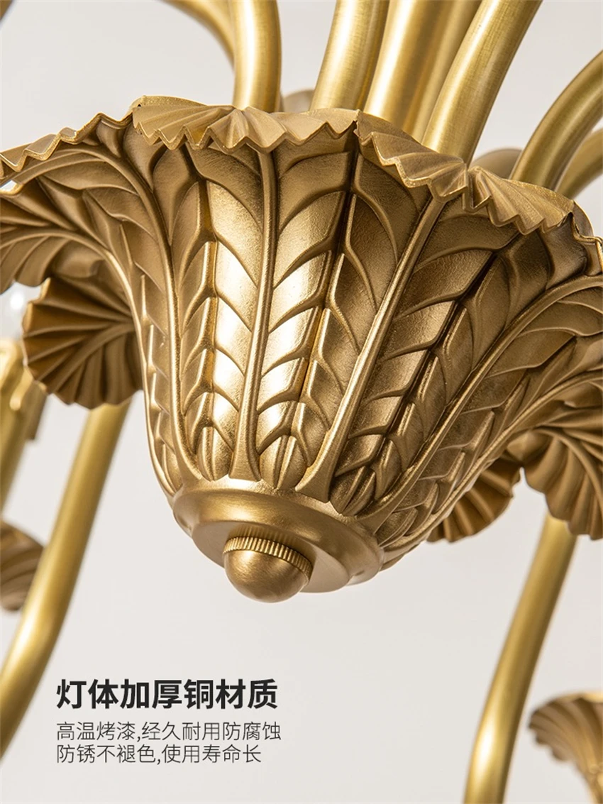 American Retro Copper Gold Candle Chandeliers Living Room Dining Room Bedroom Study Retro French Luxury Decorative Pendant Lamps