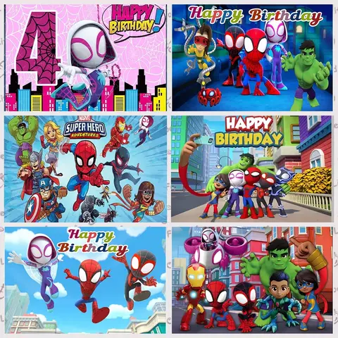 Cartoon spiderman and his amazing friends banner background for children boy birthday party decoration baby shower arrangement