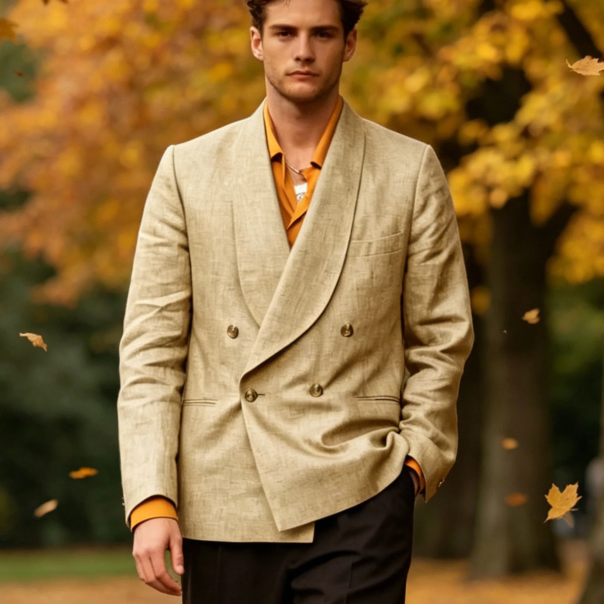 Men's Linen Blazer Shawl Collar Double Breasted Slim Fit Lightweight Breathable Casual Cool Suit Jacket Summer Business Wedding