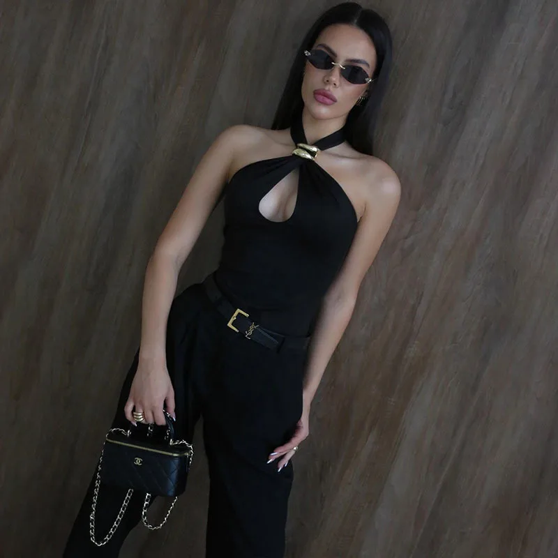 Apprabant ぶら下げネッククロス女性トップス 2025 夏中空アウト Exposd 胸セクシーなスパイシーガール背中の開いたスリムフィット Versitale ベスト