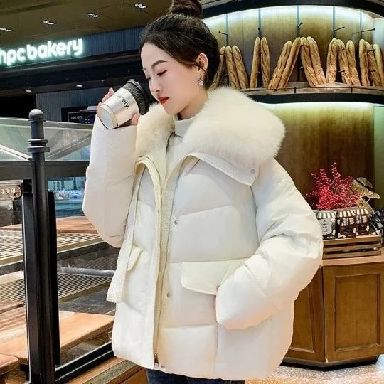 clothing 2024 Spring and Autumn new women's white goose down jacket, fox fur collar, casual warm down jacket