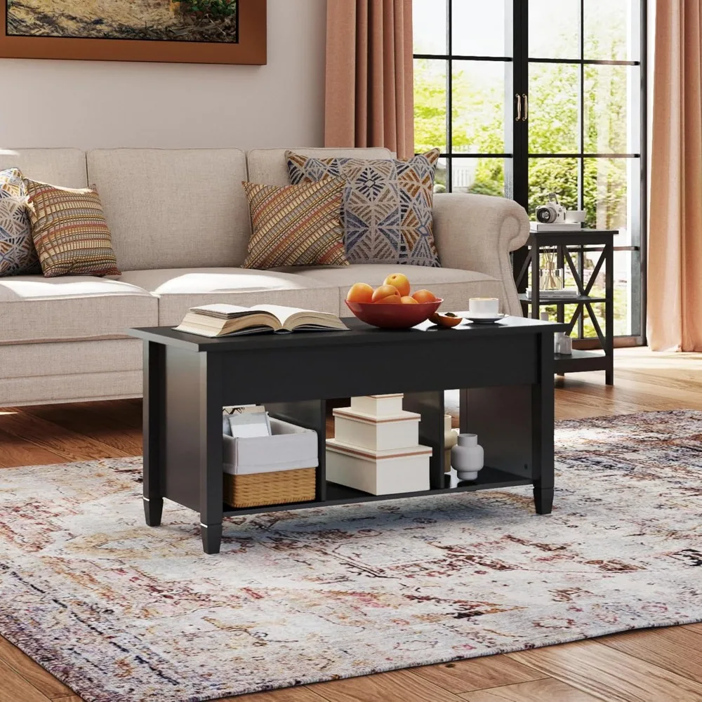 Coffee Table, Lift Top Coffee Table w/Hidden Storage Compartment & Lower 3 Cube Open Shelves, Lift Tabletop Center Tables for L