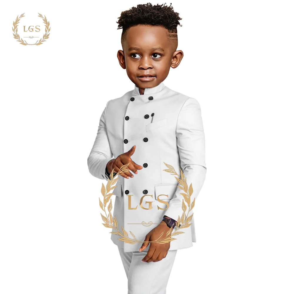 Indian Style Double Breasted Boys Suit - Jacket and Pants 2 Piece Set - Stylish Design for Parties, Events and Casual Occasions