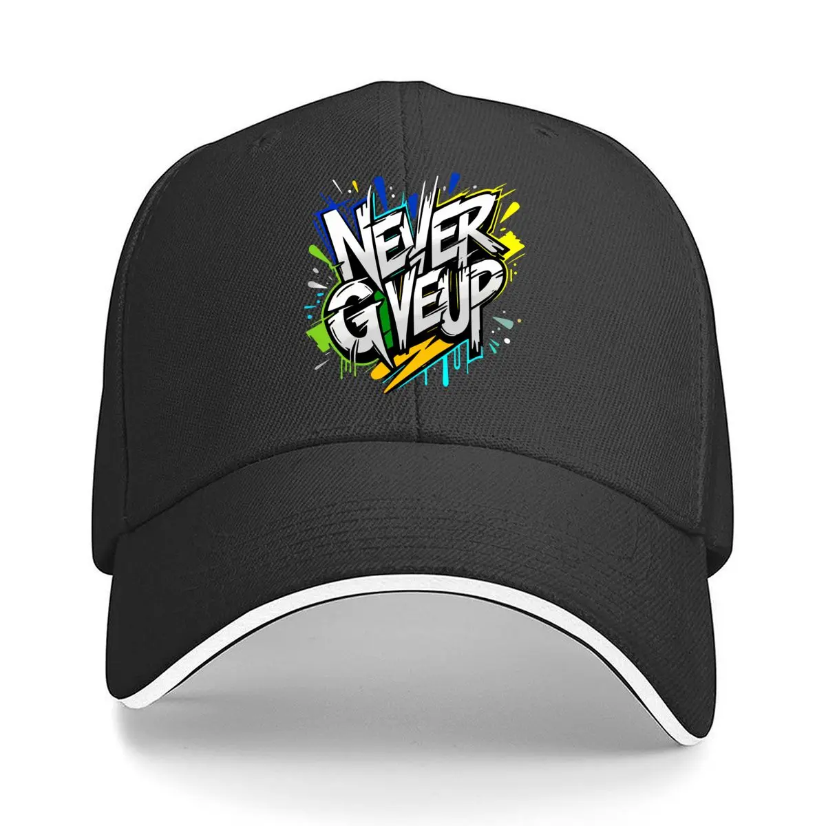 Never Give Up Graffiti Lettering Motivational Design Hip Hop hat Fashion Outdoor Sports Sandwich Baseball Cap