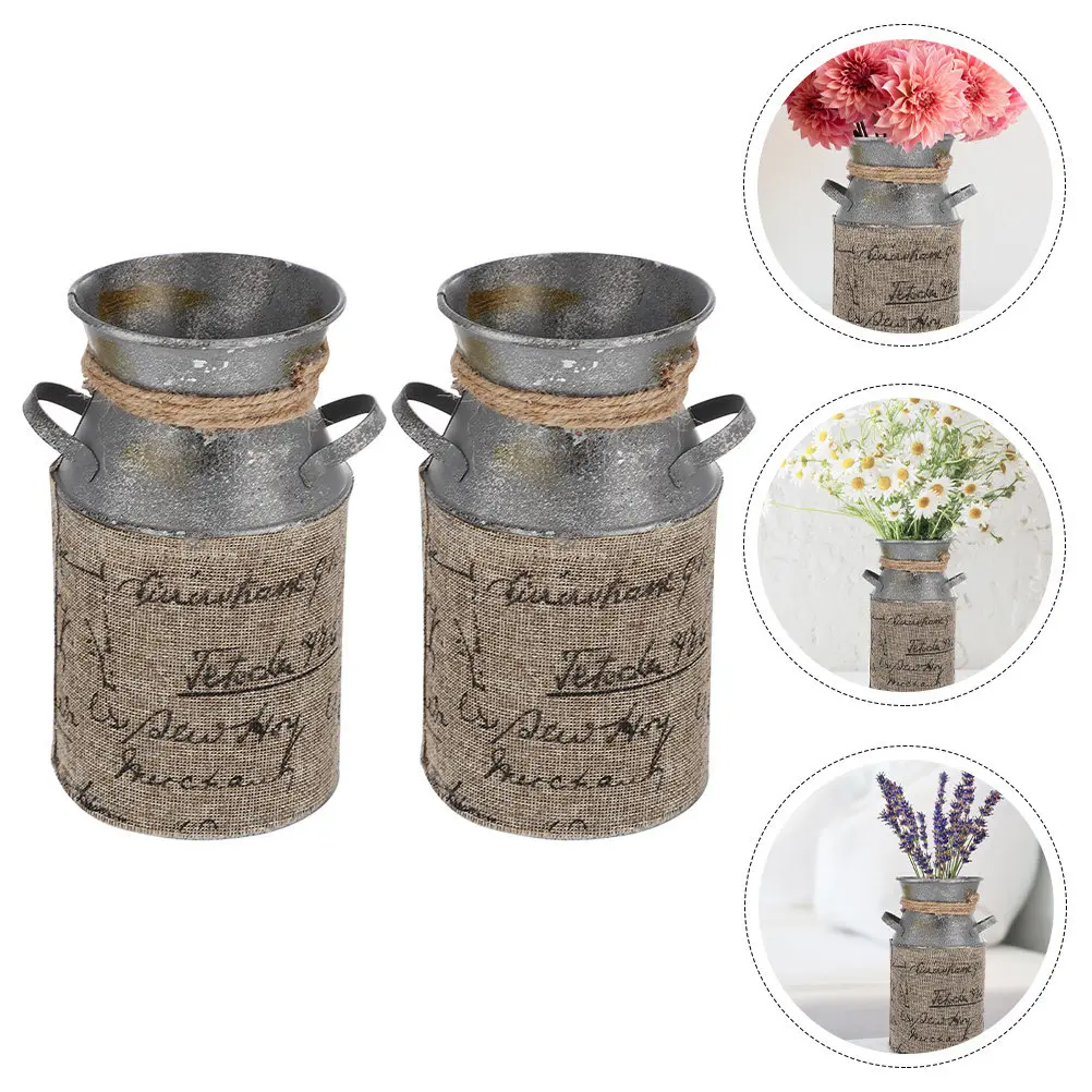 2Pcs Retro Vintage Iron Flower Buckets Bright Colors Practical Durable Flower Pot Plant Container Home Decoration Ornament