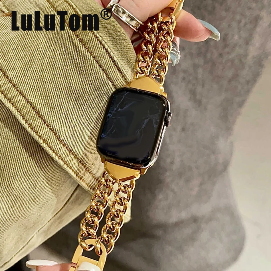 Metal Strap For Apple Watch UItra 8 7 49mm 45mm 44mm Fashion Dual Chain Watch Band For iWatch Series 6 5 SE 4 3 42mm 40mm 38mm