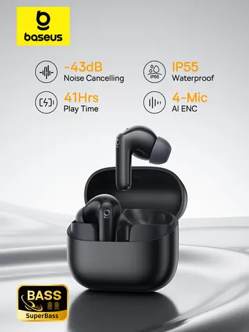 Baseus Bass EP10 NC -43dB Noise Cancelling ANC True Wireless Earbuds Bluetooth 6.0 In-Ear Wireless Earphones 4-Mics ENC Ear buds
