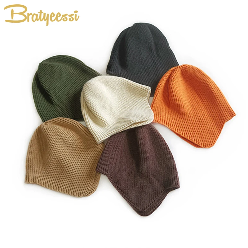 Baby Bonnet Knitted Hats for Kids Girls Boys Beanie Solid Color Fashion Toddler Accessories Infant Hat Children Cap 1-5Y