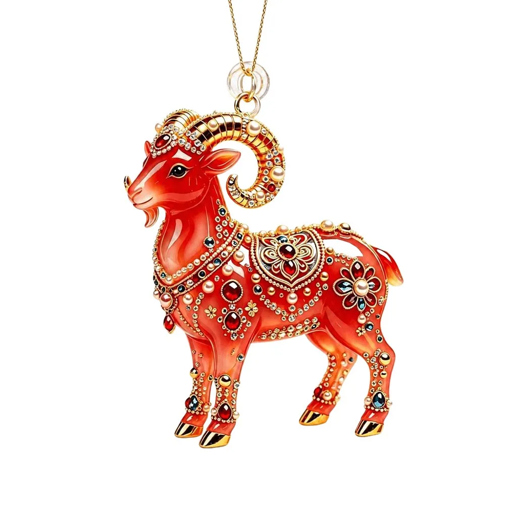 New 2D Flat Goat Hanging Ornament Shining Artificial Rhinestone Goat Pendant Simulation Acrylic Zodiac Goat Souvenir Bag Charms
