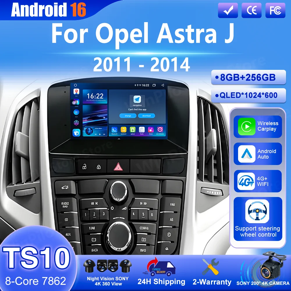 Android 16 Car Radio For Opel Astra J 2011 2012 2013 2014 Auto Multimedia Player CarPlay GPS Navigation High-Performance CPU 4G