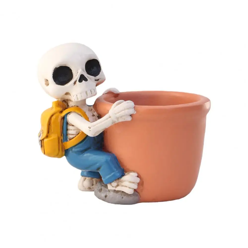 

Cute Skeleton Flowerpot Eye-catching Funny Resin Small Skeleton Plant Pot for Succulents Halloween Desktop Decoration