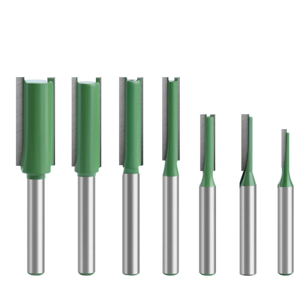 

7pcs/set 1/4 inch Shank Alloy Straight Router Bits for Wood Working Tungsten Alloy Double Edged Straight Cutter Tools