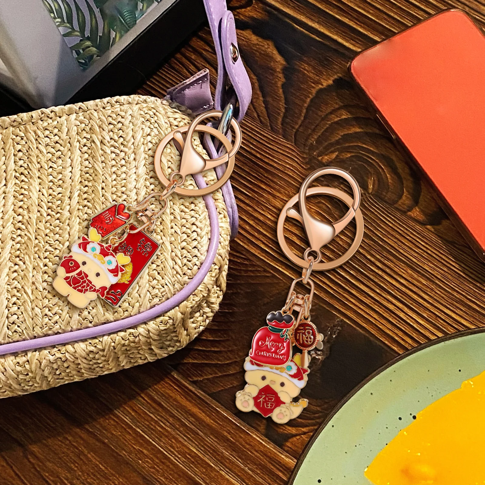

4 Pcs Dragon Key Ring Metal Keychain Keychains Lunar New Year of The Cute Rings