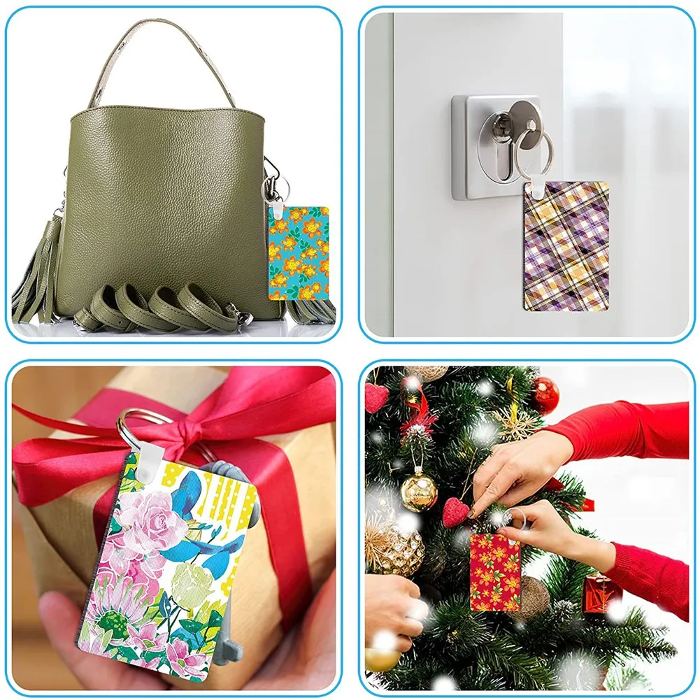 200Pcs Sublimation Keychain Blanks Set Rectangle Heat Transfer Blanks Keychain Tassels with Key Rings for Keychain