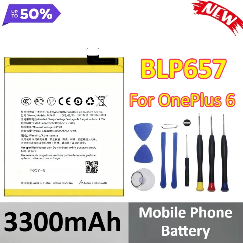 

BLP657 3300mAh Replacement Battery For OnePlus 6 Mobile Phone Battery +Tools