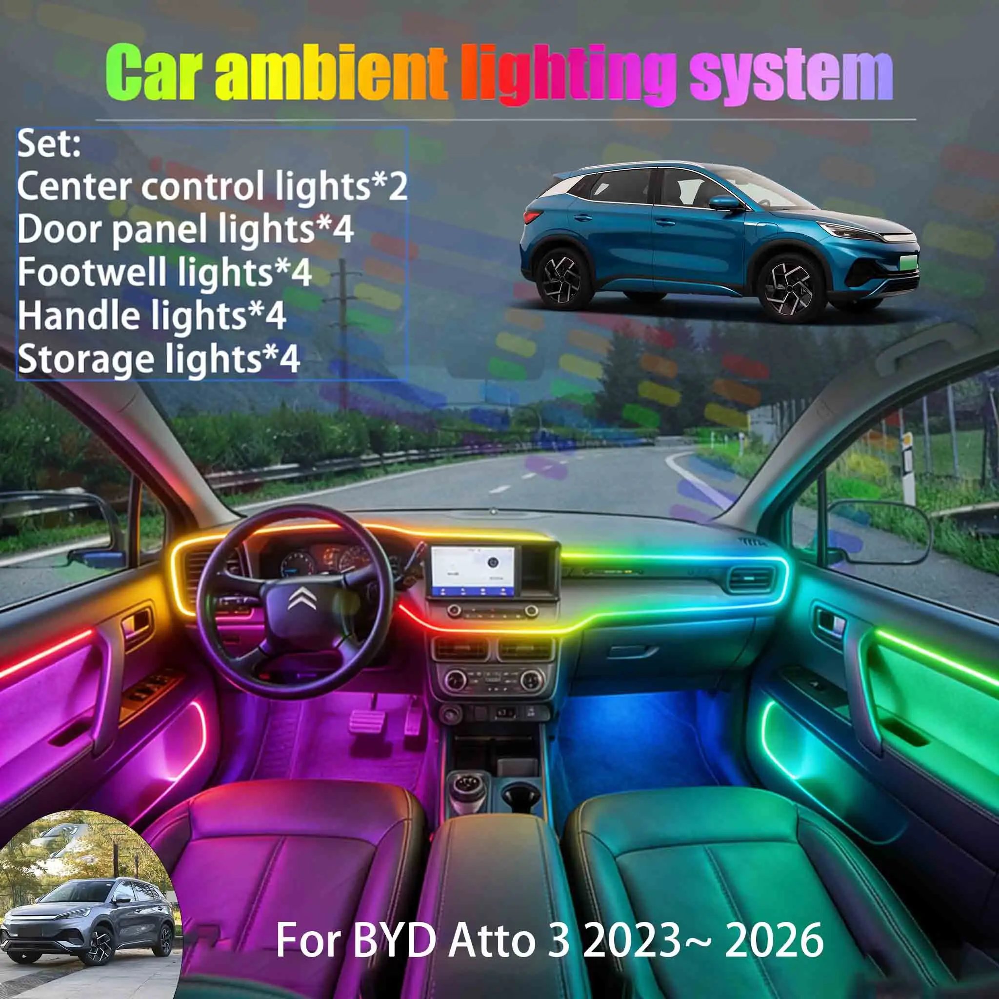

Для BYD Atto 3 2023~2026: Комплект светодиодной подсветки салона и багажника (2/18 в 1), USB RGB, с эффектом бегущих огней, автозапчасть