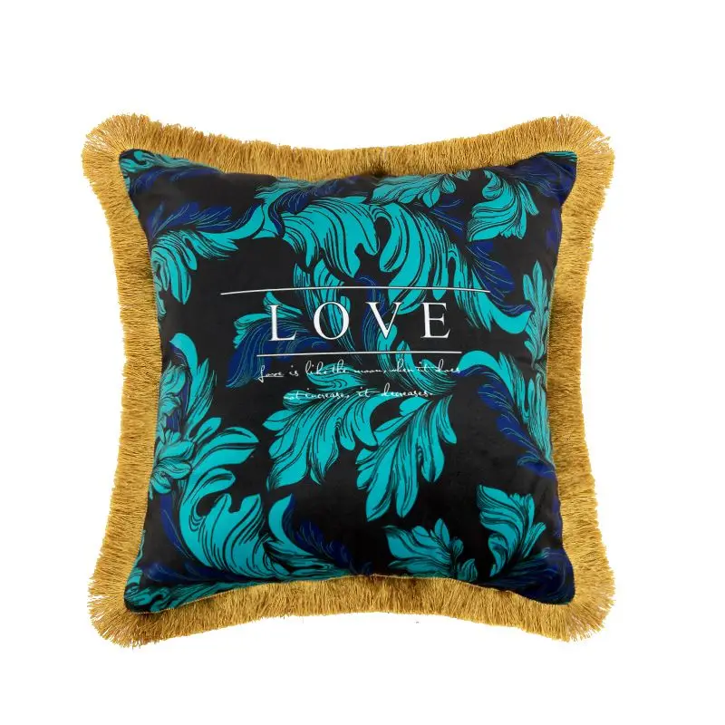 Luxury American Style Cushion Cover Double Sided Bird Totem Print Velvet Tassel Pillowcase For Sofa Living Room