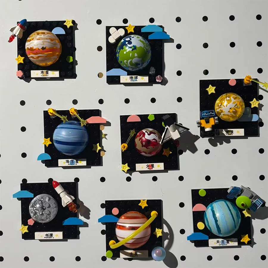 Bouwstenen: acht-planet koelkastmagneet, zonnestelsel, magnetische koelkastmagneet bouwstenen, kerstcadeau