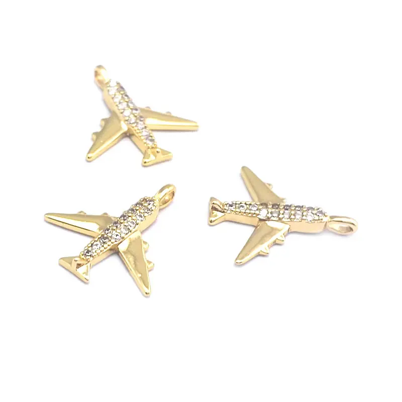 18K Gold Color Brass and Zircon Airplane Charms Pendants High Quality Diy Jewelry Making Necklace Earrings Accessories for Women
