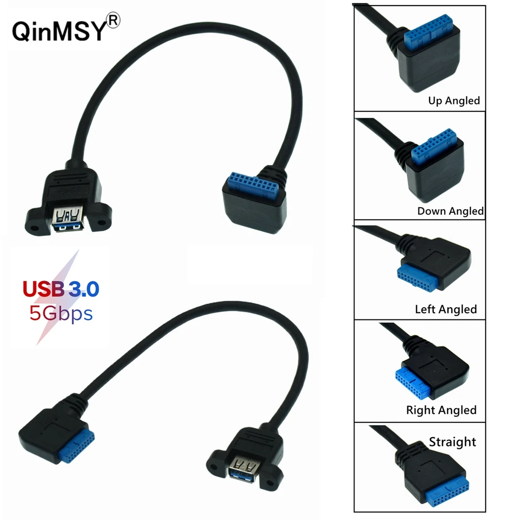 

Double USB Single Female USB Single Port A Screw Mount Type To USB Motherboard Header 20pin 90 Degree Right Angle Cable Cord