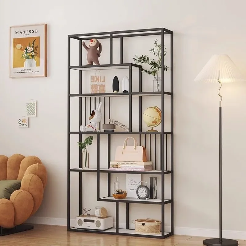 Nordic Floor to Ceiling Bookshelf Metal Steel Frame Industrial Display Cabinet Multi Layer Storage Rack for Living Room Wall