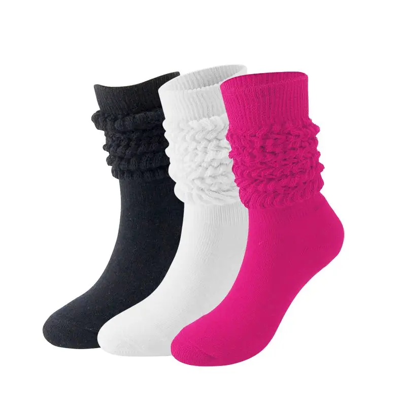 3Pairs Thick Thermal Knee High Socks Girl Knit Calf Socks Cute Long Loose Slouch Socks Winter Warm Solid Color