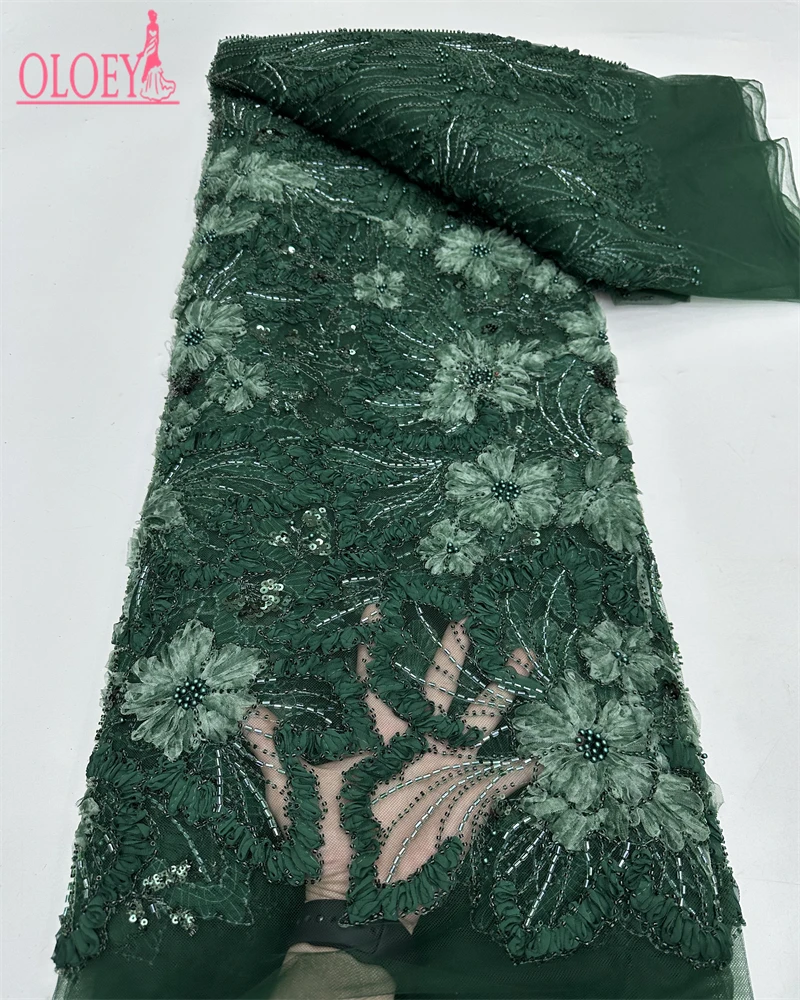 

High Quality African Sequins Beaded Lace Fabric 2026 French Nigerian Style Embroidery for Wedding Dresses And Sewing