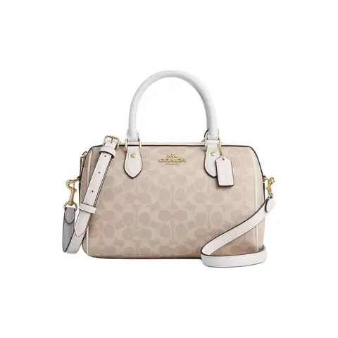 COACH Rowan Coated Canvas Shoulder Bag Crossbody Bag Handbag Medium Size Women's Sand & Chalk White CV961-IMXDM