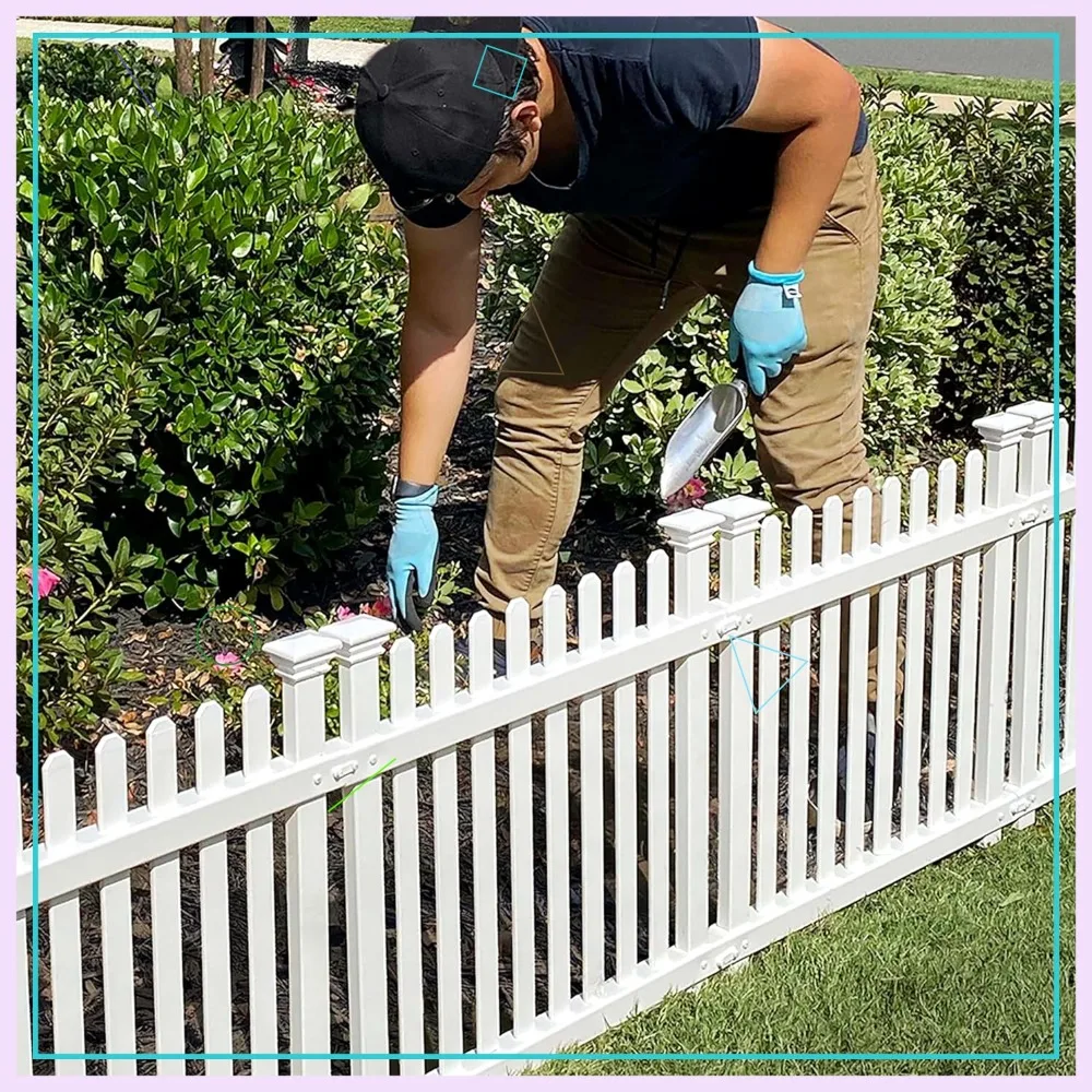 

No Dig 2ft H x 2ft W (3 Panels) White Vinyl Picket Fence Kit for Garden Borders & Dog Yard