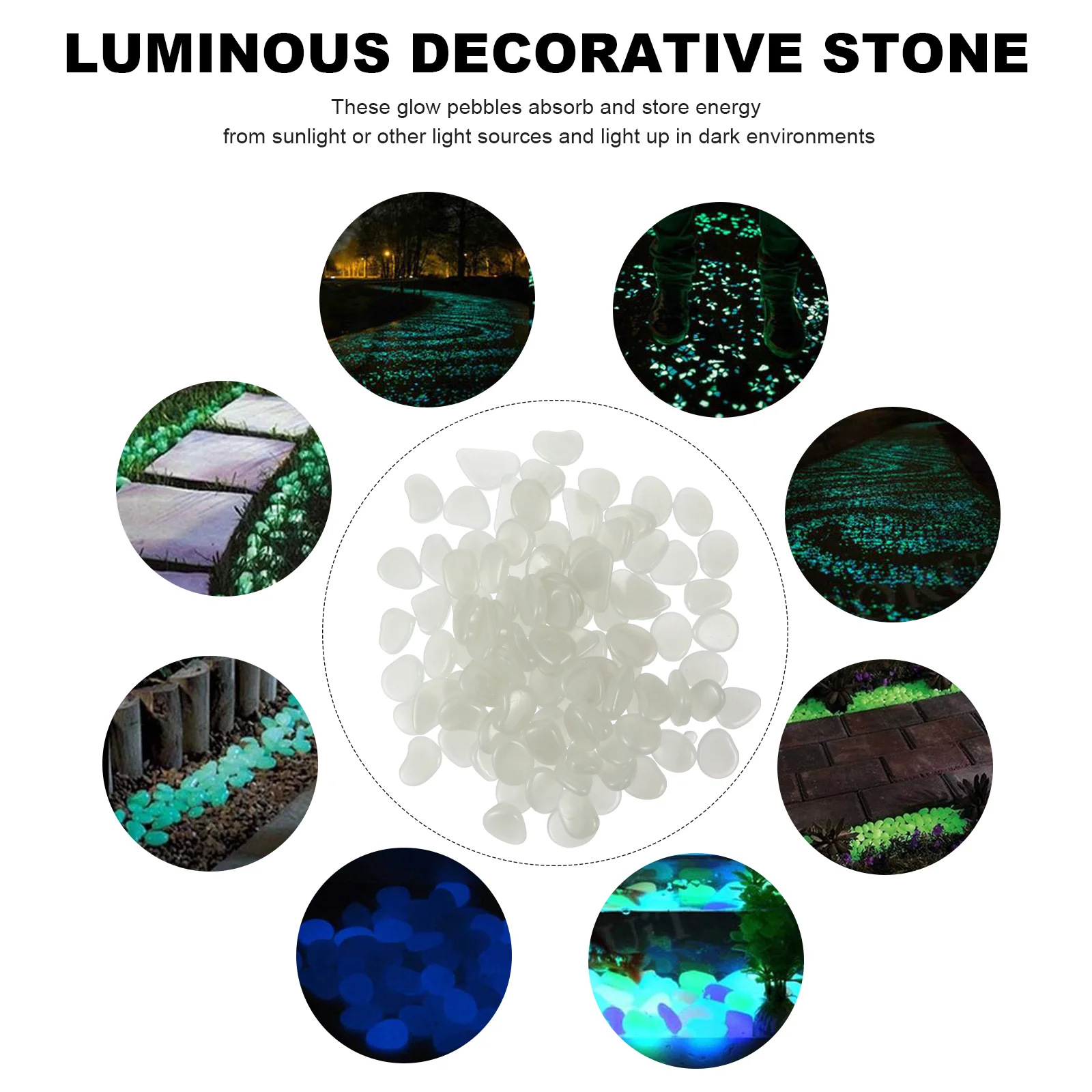 100 Pcs Stone Night Glow Pebbles Fish Tank Aquarium Rocks Polystyrene Resin Garden Pathway Decor Landscape Stones