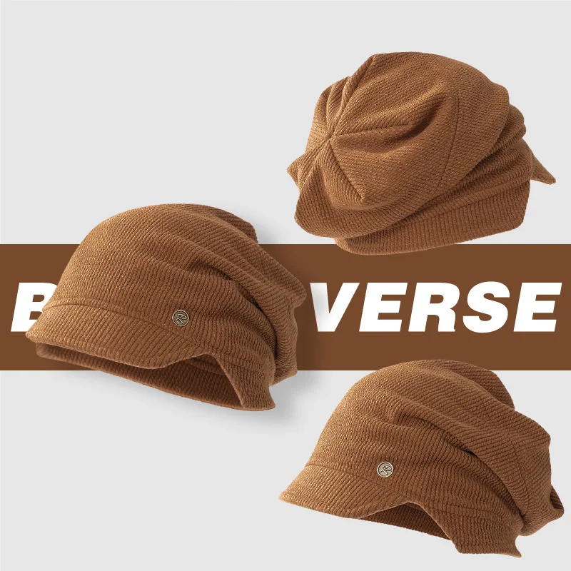 Autumn and winter trendy beanie hat, versatile for large head sizes, makes the face look smaller, vintage style, ear protection