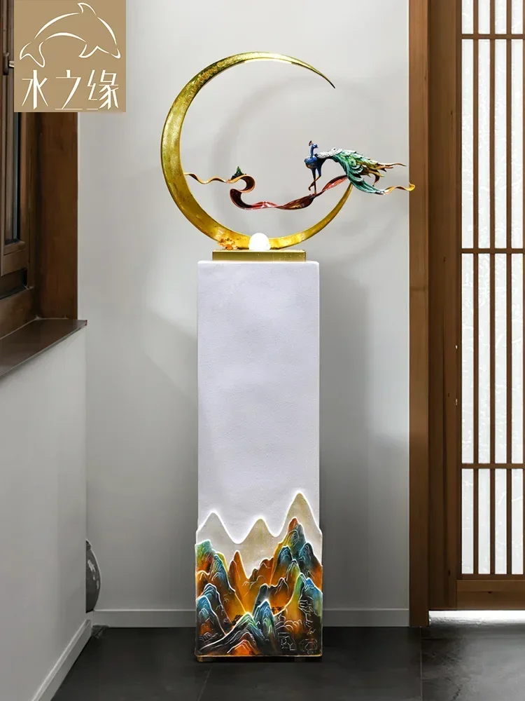 TAO New Chinese Style National Fashion Peacock Open Screen Flowing Water Floor Ornaments