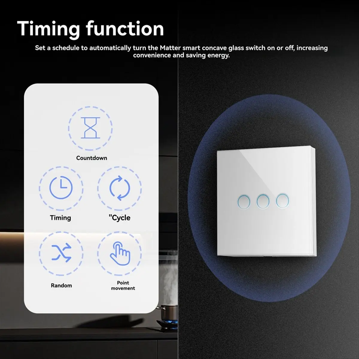Tuya Matter Smart Switch 2 Gang Wall Touch Light Switch Need Neutral for Voice Control 2-Way