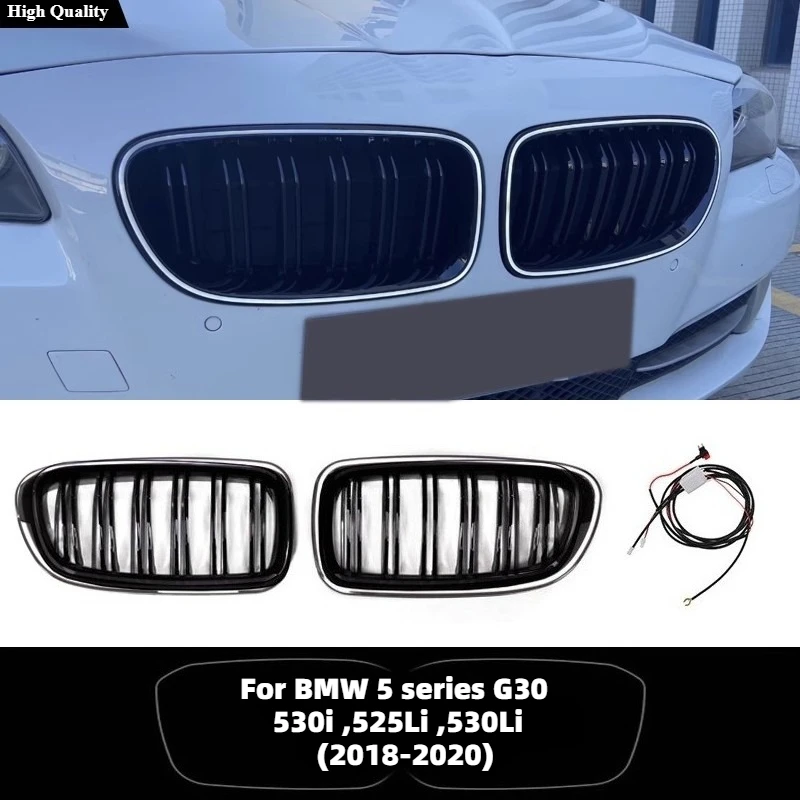 

Car Front Bumper Kidney LED Light Illuminated Grille For BMW 5 Series G30 530i ,525Li ,530Li 2018 Double Slat Gloss Black Grill