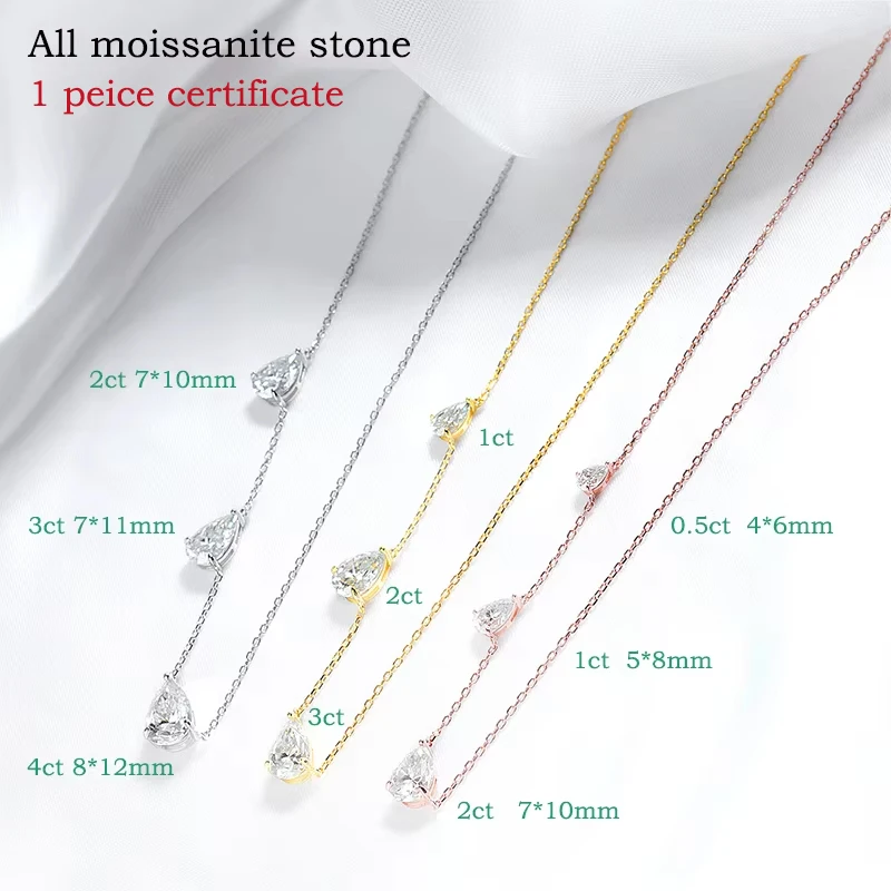 Smyoue 그라디언트 Moissanite 목걸이 여성용 3 보석 배 컷 인증 럭셔리 펜던... - 4